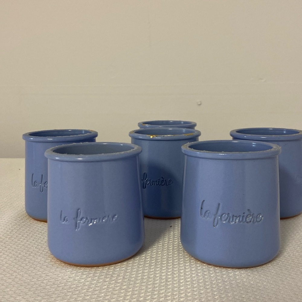 Bundle of 6 Ceramic La Fermiere Yogurt Jars • Oven, Freezer, Microwave Safe